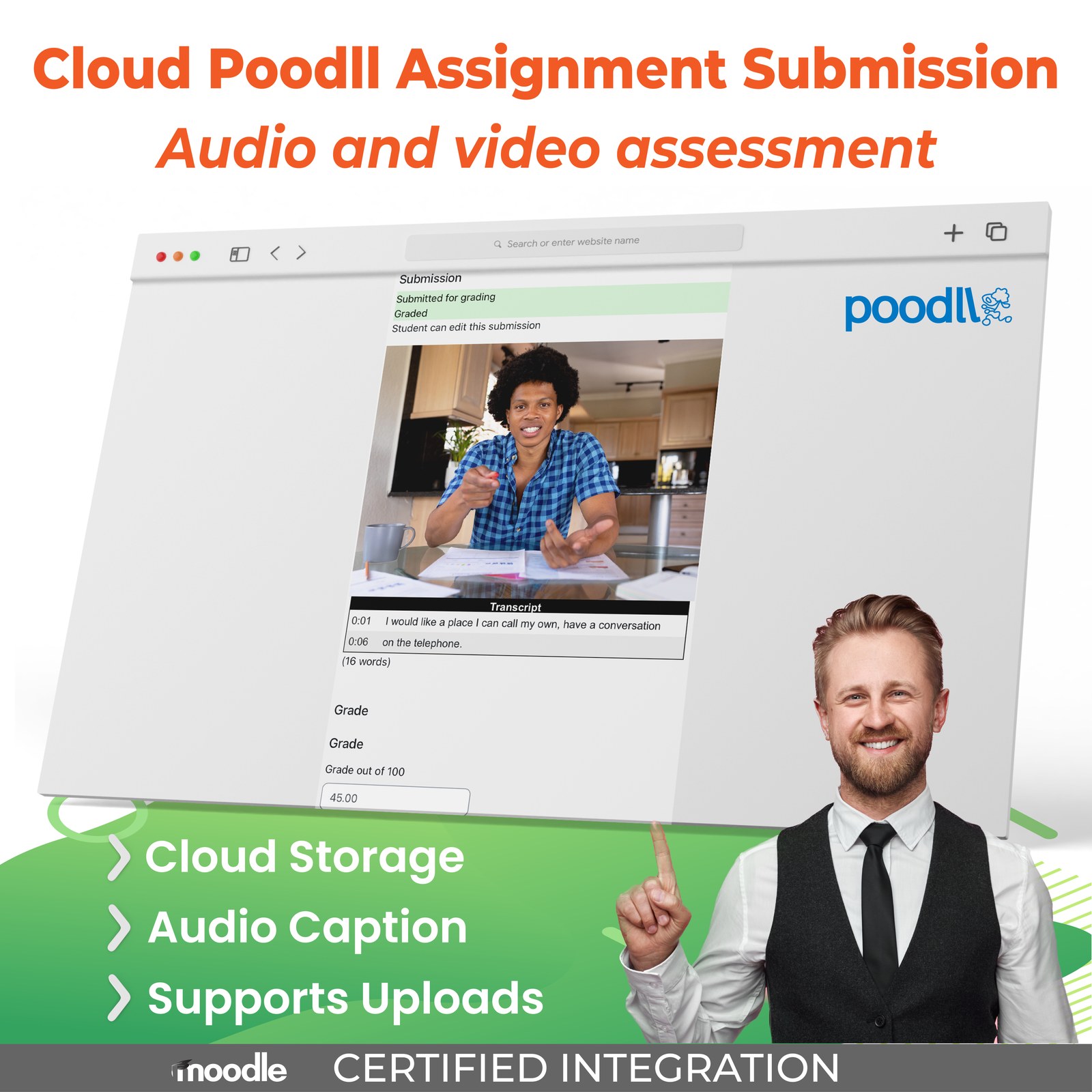 Cloud Poodll Assignment Submission - audio and video assessments