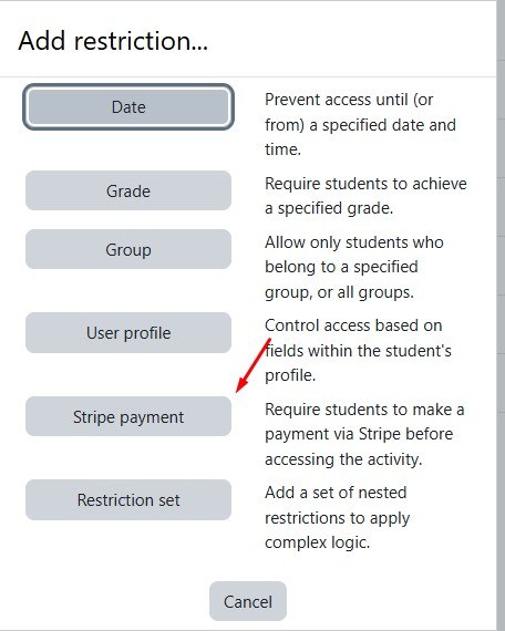 Restriction by Stripe payment